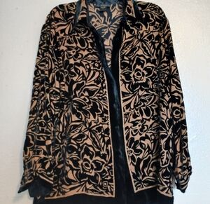 Aria A Top‎ Womens Large Silk Burnout Velvet Button Down Whimsygoth Gothic